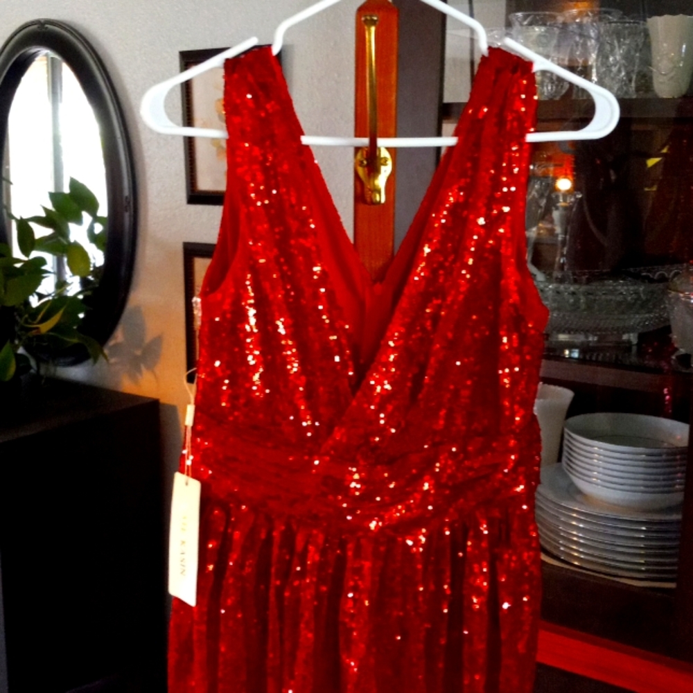NWT, Red Sequin Formal Maxi Dress